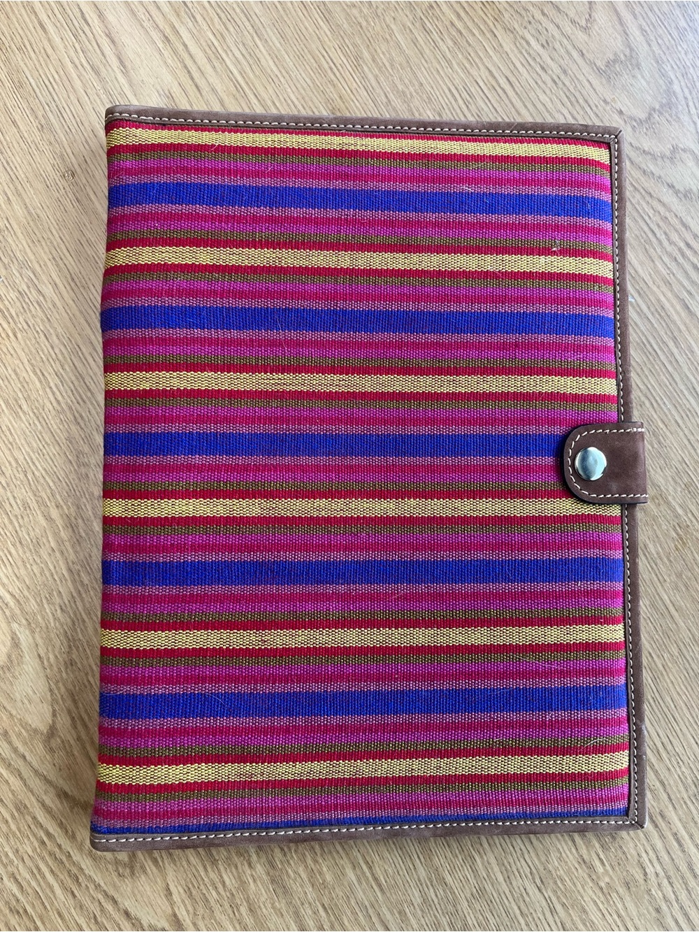 Striped Fabric and Leather Snap-Closure Portfolio